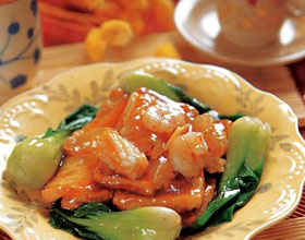 火腿虾粒扒豆腐