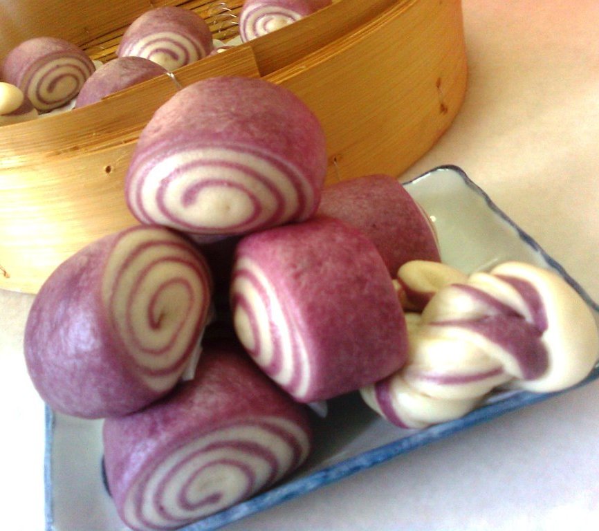 紫薯双色馒头（中种+不皱皮的两段蒸法）