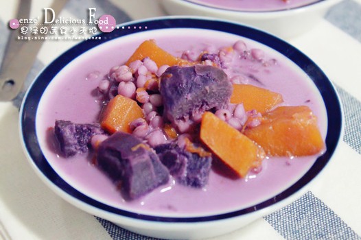 椰汁南瓜紫薯薏米煲
