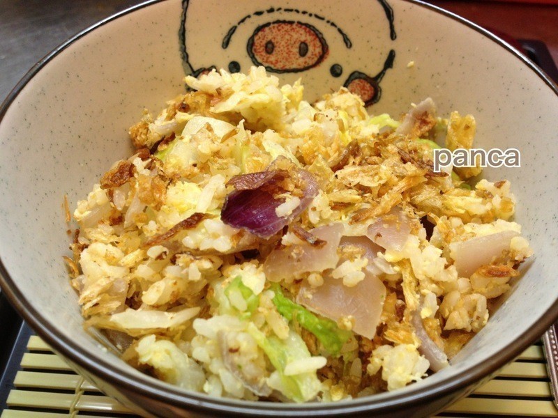 高丽菜油葱香蛋米饭【便当料理】胖卡食谱