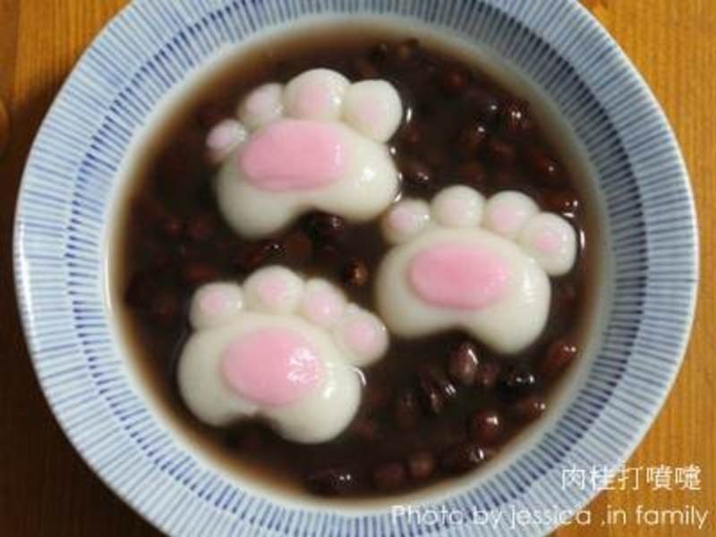 【肉桂打喷嚏】可爱猫掌红豆汤圆