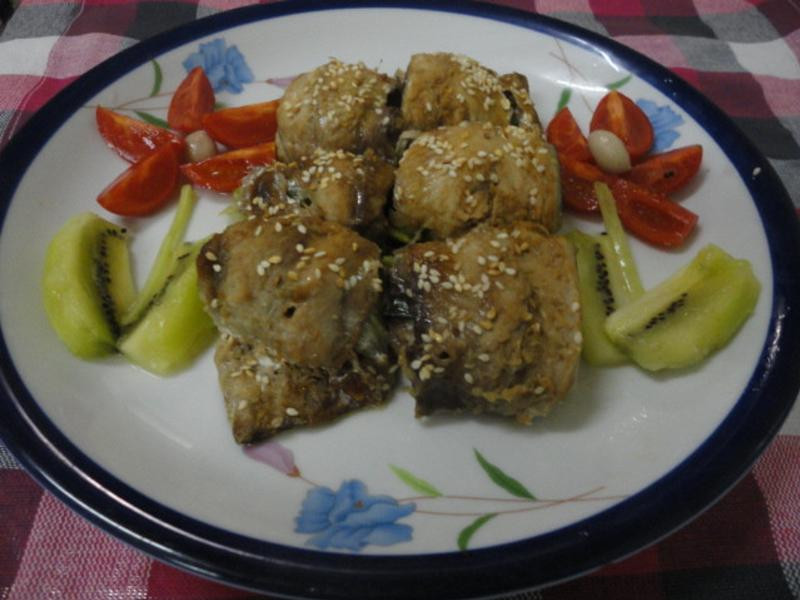 烤日式秋刀鱼包葱卷