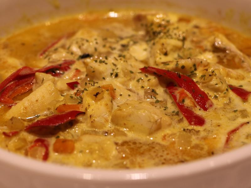 印度咖哩奶油焗烤鲈鱼汤