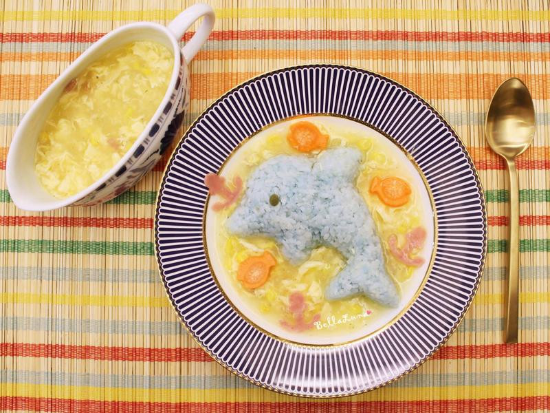 蝶豆花海豚玉米浓汤饭