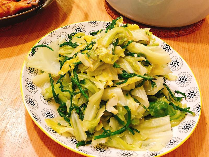 海芦笋炒高丽菜