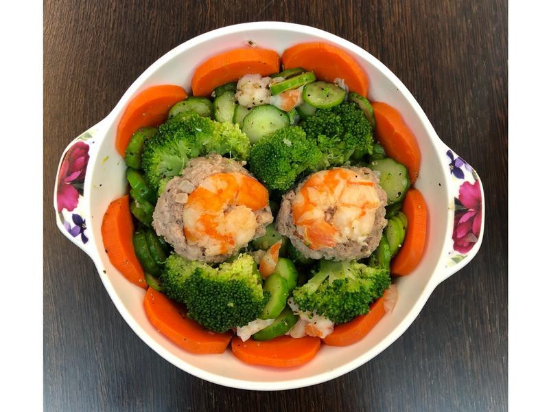高蛋白剑虾蒸肉蔬菜餐 